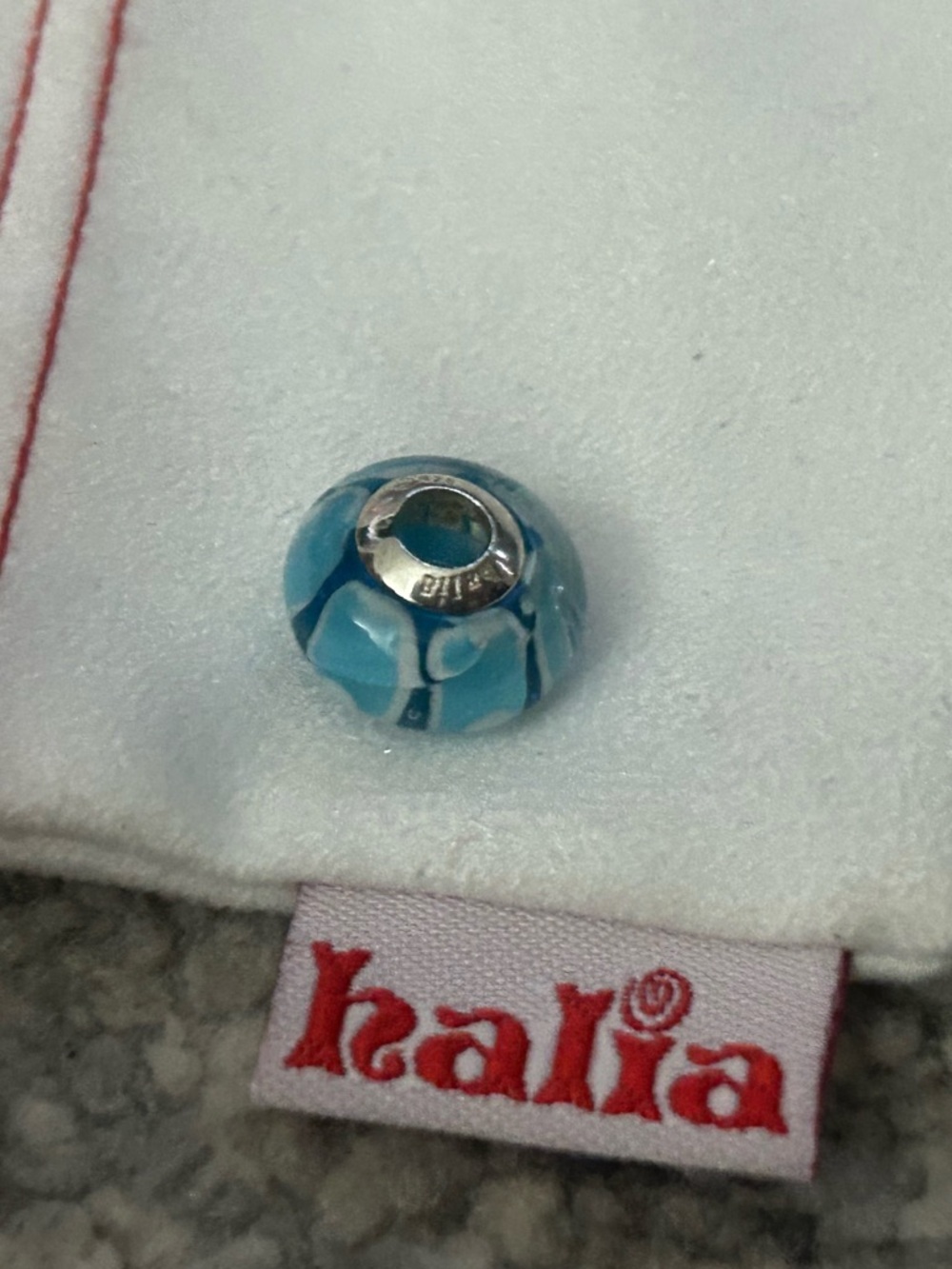 Pandora-style Blue Glass Charm Bead with Sterling Silver Core